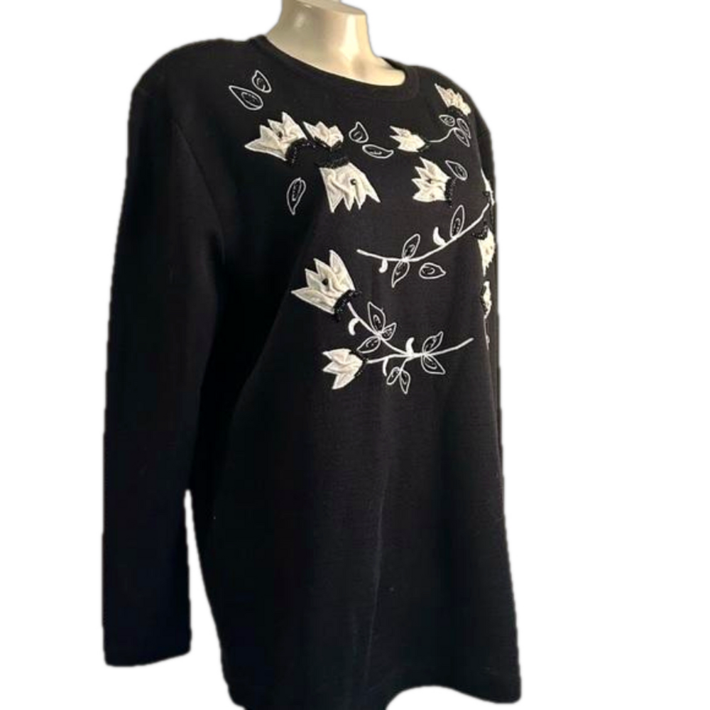 Liz CLAIBORNE VTG floral beaded wool blend top L